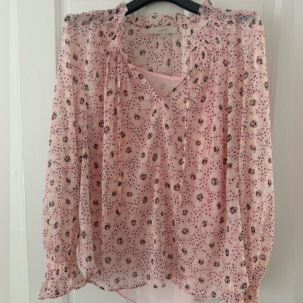 LOFT Pink Floral Sheer Blouse